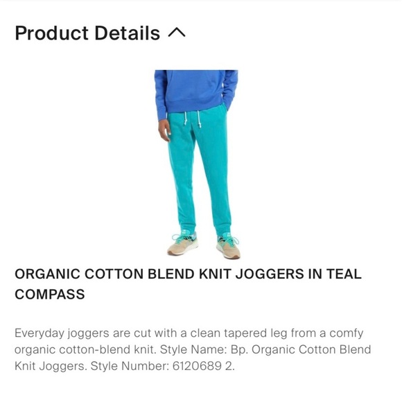 BP Nordstrom Mens Jogger Pants small teal Organic Cotton Blend Knit Athleisure - Picture 2 of 4